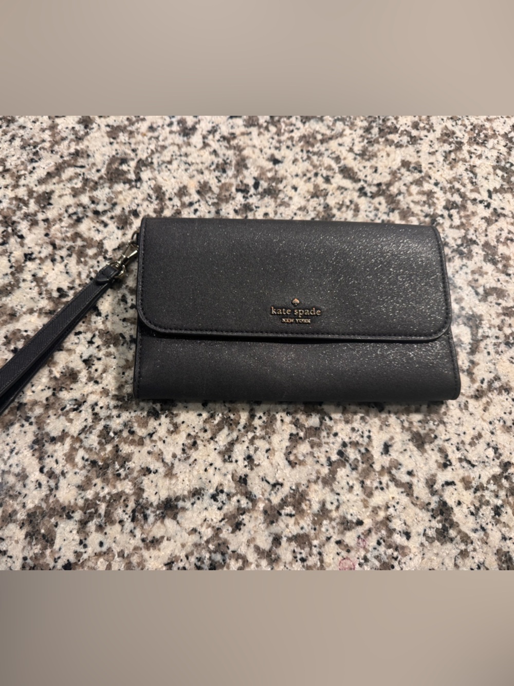 kate spade black wristlet clutch with subtle shimmer